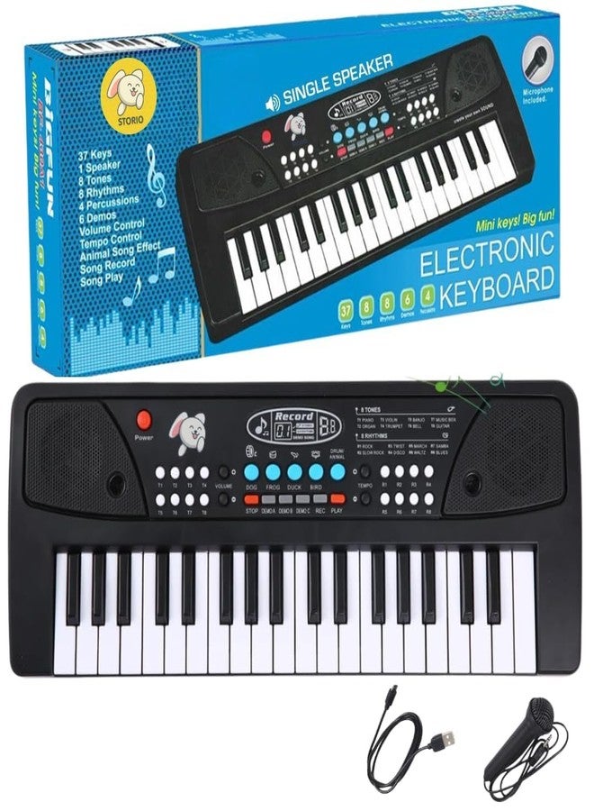 RENARSH Piano 37-Key Electronic Piano Keyboard Toy with DC Power Option, Recording and Microphone - Black - Image 3